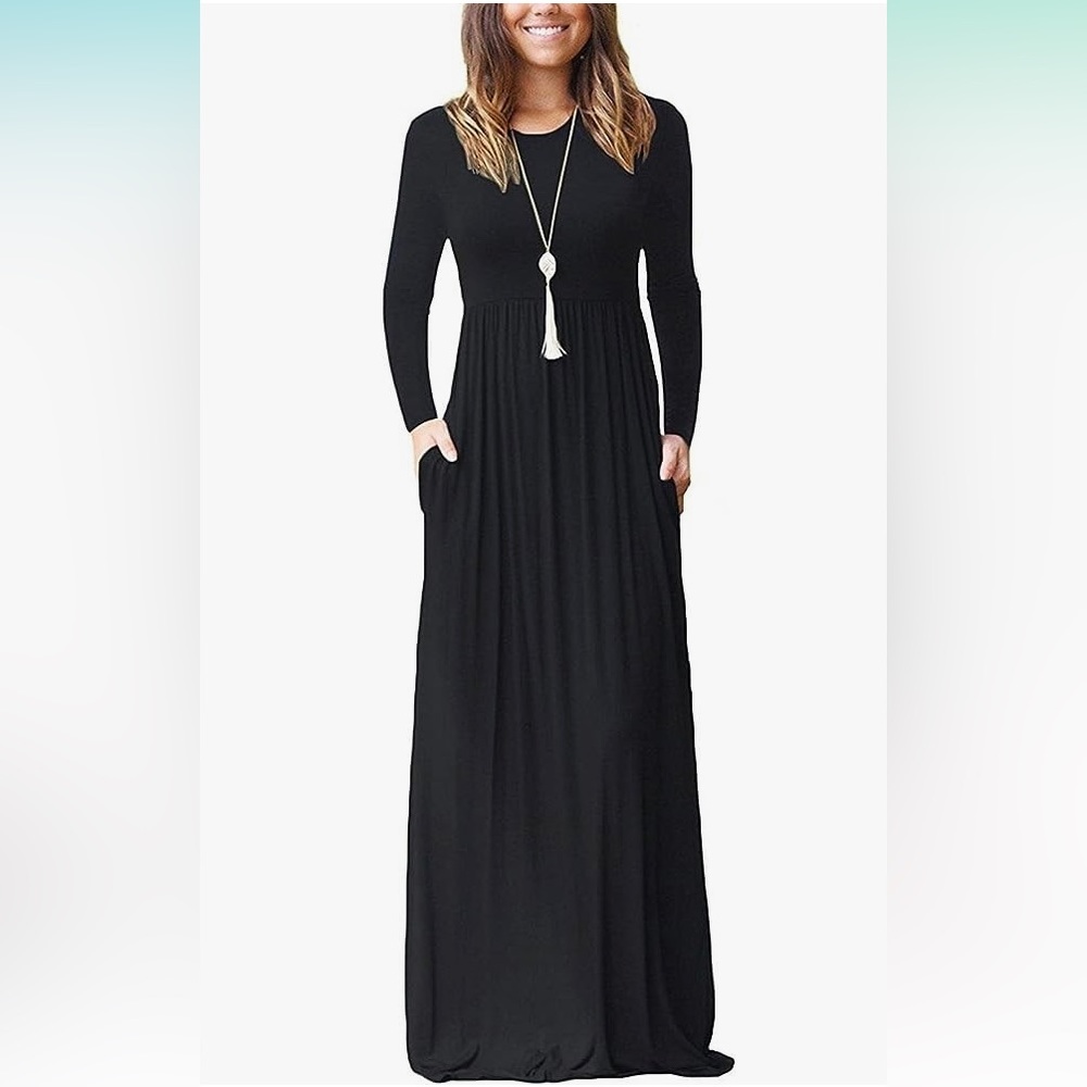 AUSELILY Women Long Sleeve Loose Plain Maxi Dresses Casual Size Large